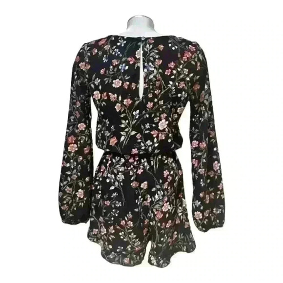 Abercrombie & Fitch Romper Floral Long Sleeve  Cinch Waist Black - Picture 2 of 12